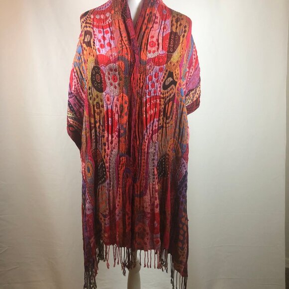 Vibrant Boho Art-to-Wear Shawl / Scarf — 100% Rayon — Made in India - Picture 8 of 12